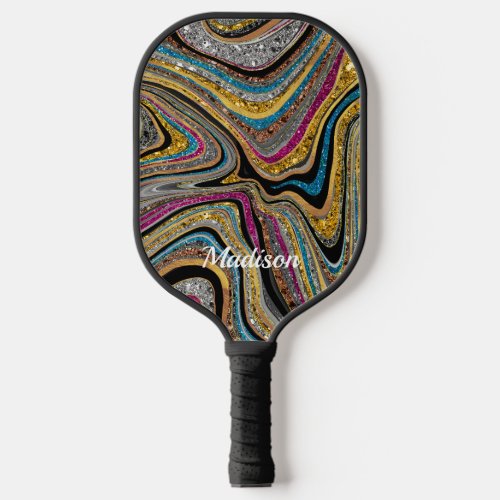 Sparkle Glitter girly marble art grey  Pickleball Paddle