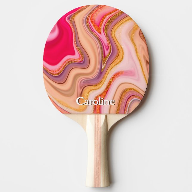 Sparkle Glitter girly Marble Art Pink Gold custom Ping Pong Paddle (Front)