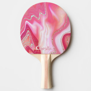 Sparkle Glitter girly Marble Art Pink Silver Ping Pong Paddle
