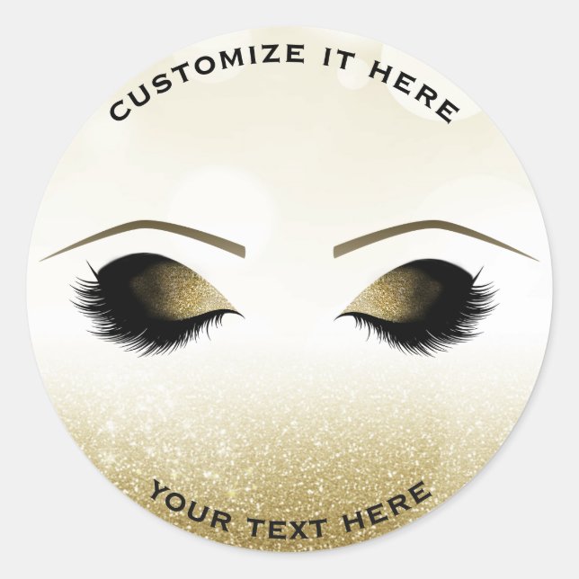Sparkle Glitter Gold Makeup Eyelashes Glam Custom Classic Round Sticker (Front)