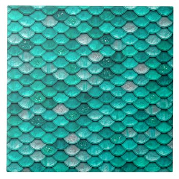 Sparkle Glitter Green Aqua Mermaid Scales Ceramic Tile by Flowers_in_Love at Zazzle