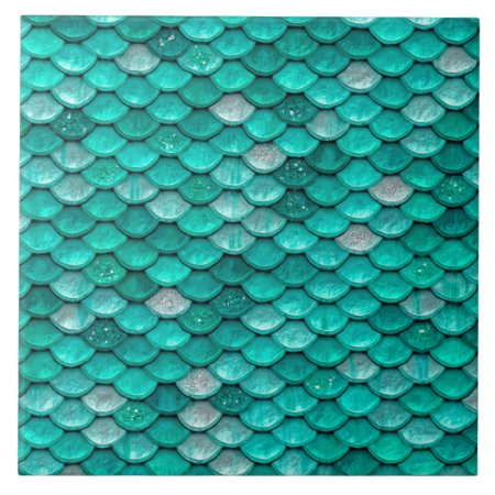 Sparkle Glitter Green Aqua Mermaid Scales Ceramic Tile