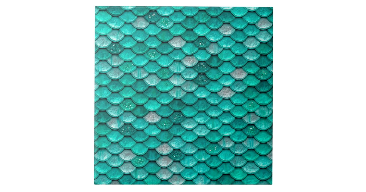 Sparkle Glitter Green Aqua Mermaid Scales Ceramic Tile | Zazzle