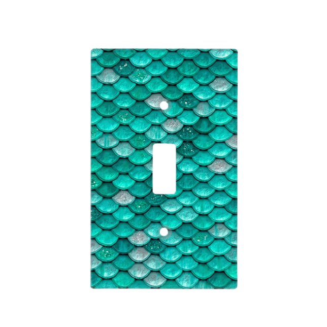 Sparkle Glitter Green Aqua Mermaid Scales Light Switch Cover (Front)