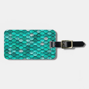 Sparkle Glitter Green Aqua Mermaid Scales Luggage Tag