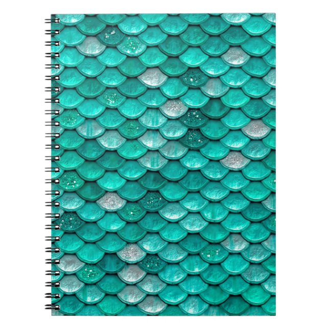 Sparkle Glitter Green Aqua Mermaid Scales Notebook (Front)