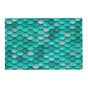 Sparkle Glitter Green Aqua Mermaid Scales Placemat