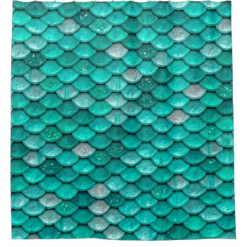 Sparkle Glitter Green Aqua Mermaid Scales Shower Curtain by Flowers_in_Love at Zazzle