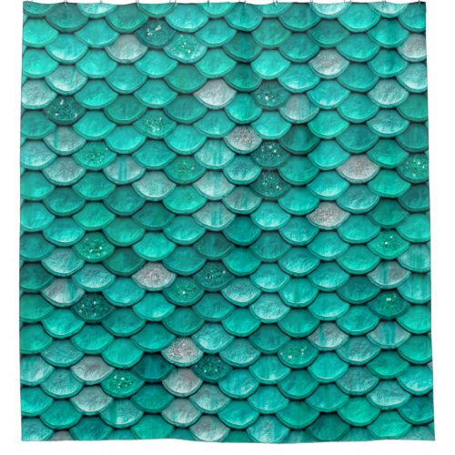 Sparkle Glitter Green Aqua Mermaid Scales Shower Curtain