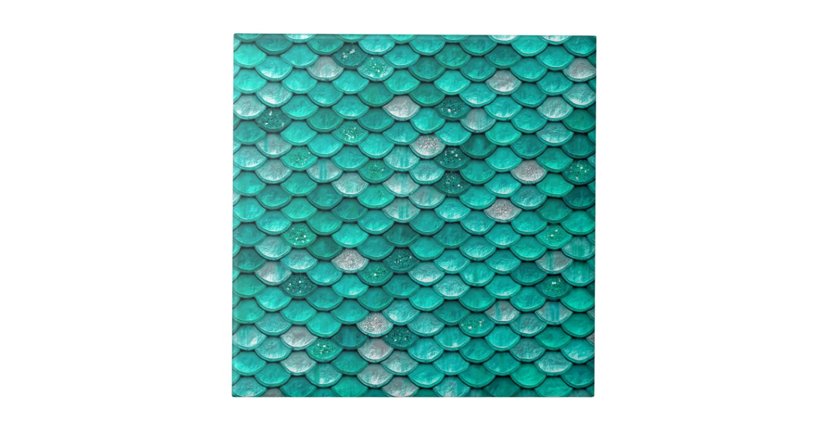 Sparkle Glitter Green Aqua Mermaid Scales Tile | Zazzle