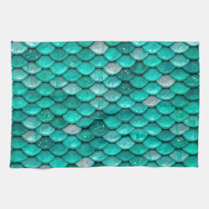 Sparkle Glitter Green Aqua Mermaid Scales Towel