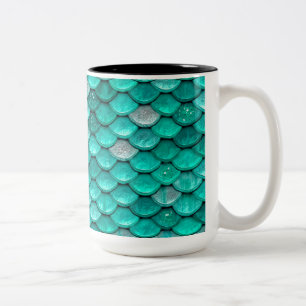 Sparkle Glitter Green Aqua Mermaid Scales Two-Tone Coffee Mug