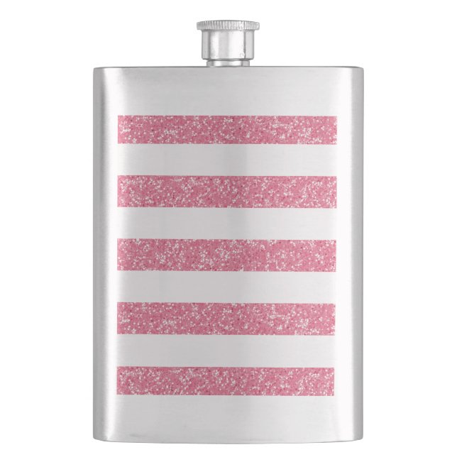 Sparkle Glitter Look Stripes Classic Flask (Front)