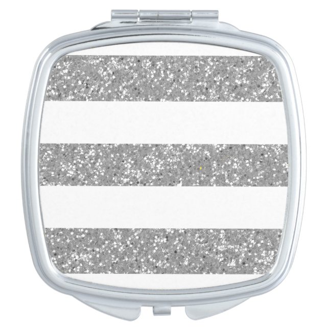 Sparkle Glitter Look Stripes Compact Mirror (Front)