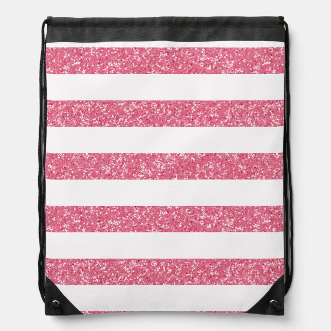 Sparkle Glitter Look Stripes Drawstring Backpack (Front)