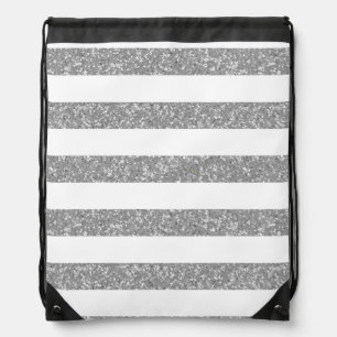 Sparkle Glitter Look Stripes Drawstring Backpack