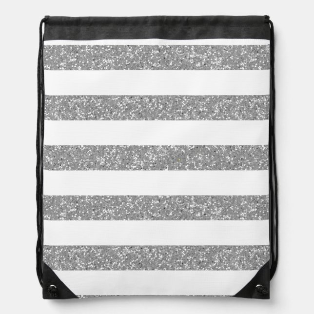 Sparkle Glitter Look Stripes Drawstring Backpack (Front)