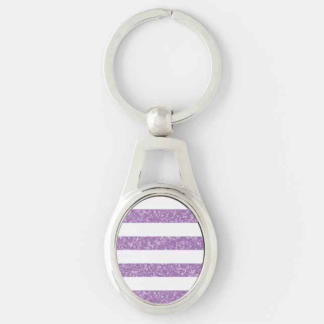 Sparkle Glitter Look Stripes Metal Keychain (Front)