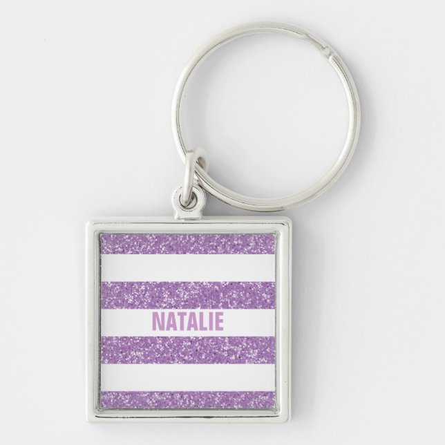 Sparkle Glitter Look Stripes Premium Keychain (Front)