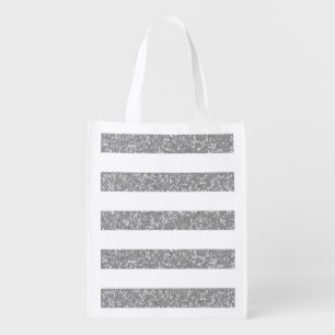 Sparkle Glitter Look Stripes Reusable Grocery Bag