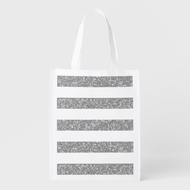 Sparkle Glitter Look Stripes Reusable Grocery Bag (Front)