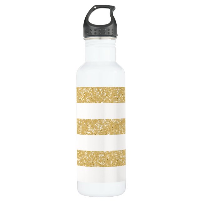 Sparkle Glitter Look Stripes Water Bottle (Front)