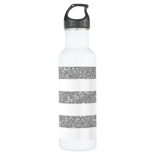 Sparkle Glitter Look Stripes Water Bottle (Front)