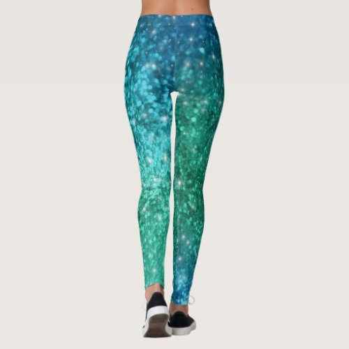 Sparkle Glitter Mermaid Leggings _ blue green