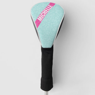 Sparkle Glitter monogram color block aqua and pink Golf Head Cover
