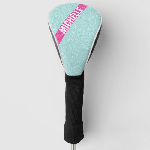 Sparkle Glitter monogram color block aqua and pink Golf Head Cover