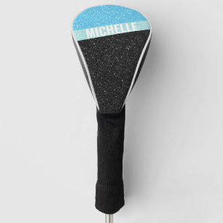 Sparkle Glitter monogram color block black azure Golf Head Cover