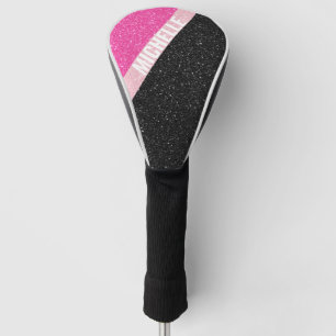 Sparkle Glitter monogram color block black pink Golf Head Cover