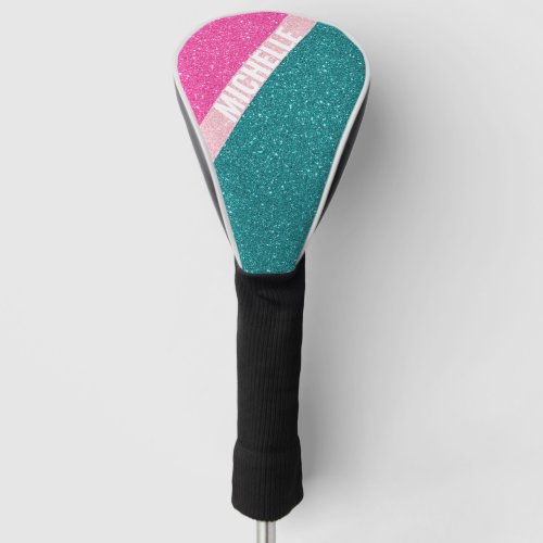 Sparkle Glitter monogram color block Golf Head Cover