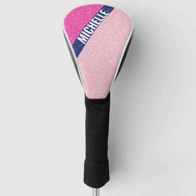 Sparkle Glitter monogram color block PInk Golf Head Cover (Front)