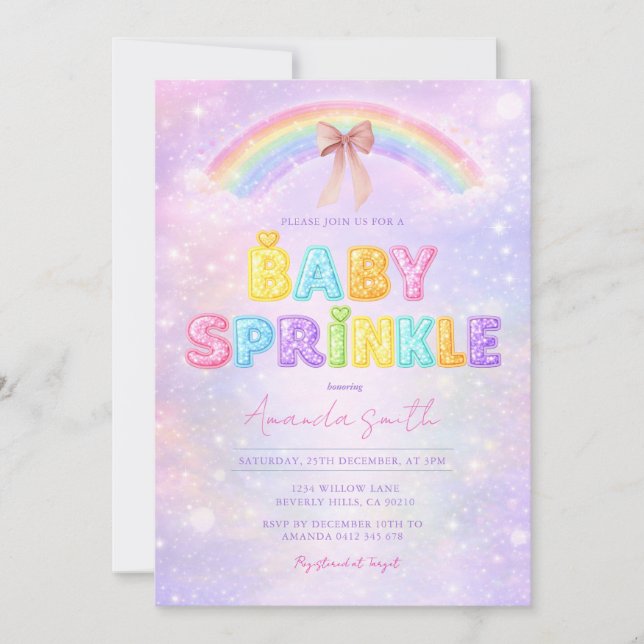 Sparkle Glitter pastel rainbow baby sprinkle  Invitation (Front)