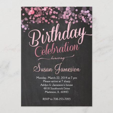 Sparkle Glitter  Pink Birthday Invitation
