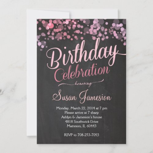 Sparkle Glitter  Pink Birthday Invitation