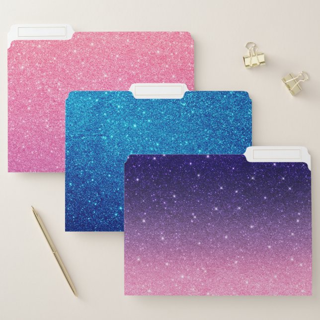 Sparkle Glitter Pink Blue Purple Ombre File Folder (Set)