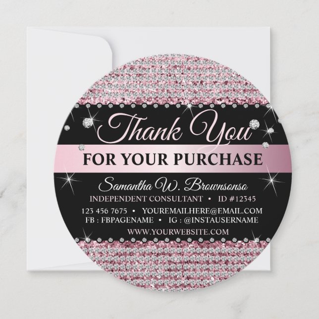 Sparkle Glitter Pink Jewelry Thank You circle Invitation (Front)