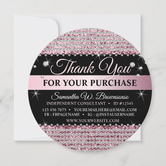 Sparkle Glitter Pink Jewelry Thank You circle Invitation