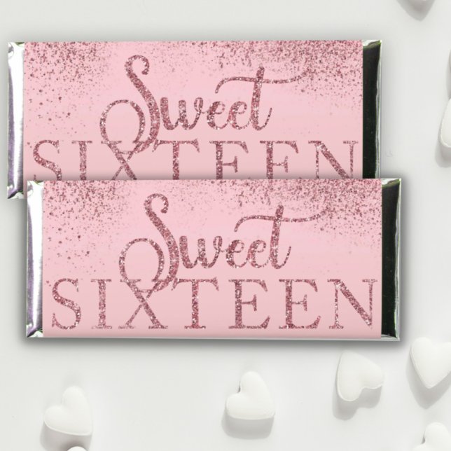 Sparkle Glitter Pink Sweet 16 Personalized  Hershey Bar Favors (Creator Uploaded)