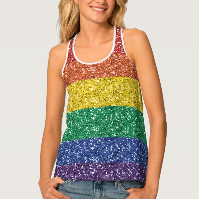 Sparkle Glitter Rainbow Sequin look Pride Tank Top (Front)