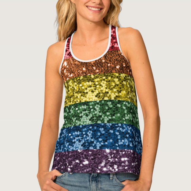 Sparkle Glitter Rainbow Sequin look Pride Tank Top (Front)
