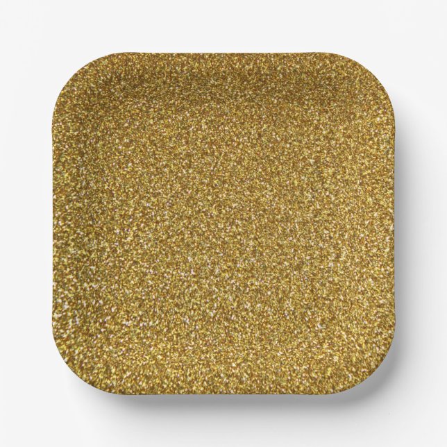 Sparkle Glittery Gold Baby Shower Birthday Wedding Paper Plates (Front)