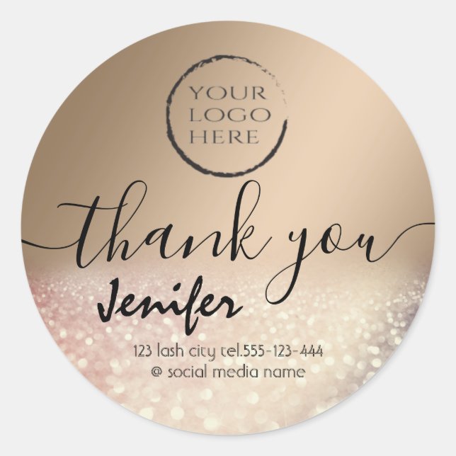 Sparkle glittery logo thank you classic round stic classic round sticker (Front)