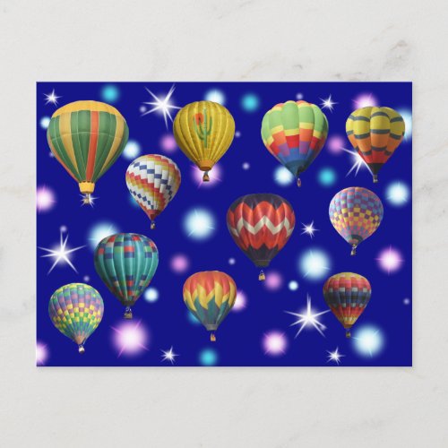 Sparkle Glowing Pink Blue Stars Hot Air Balloons Postcard