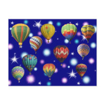 Sparkle Glowing Pink Blue Stars Hot Air Balloons