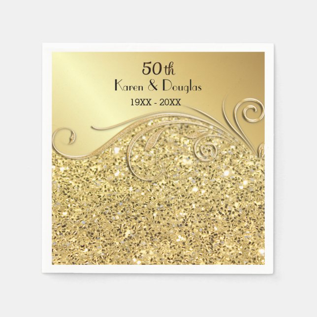 Sparkle Gold 50th Wedding Anniversary Napkins (Front)