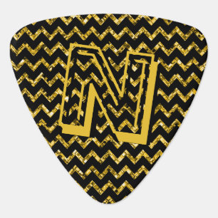 Sparkle Gold Black Glitter Chevron Monogram Custom Guitar Pick