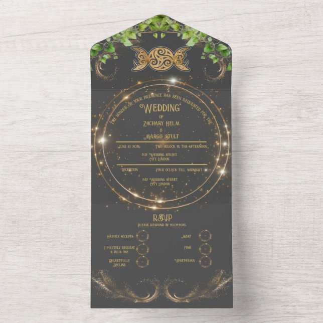 Sparkle Gold Botanic Celestial All In One Wedding Invitation (Inside)